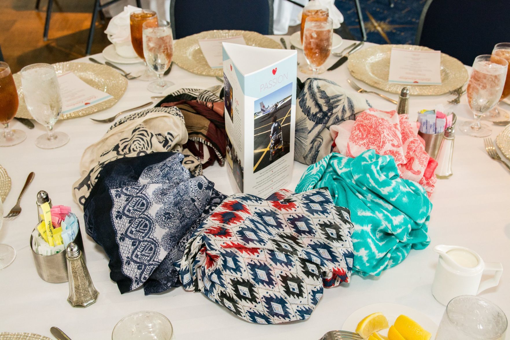 Scarves given out at the Wings of Hope Ladies Luncheon, a tradition of the event.